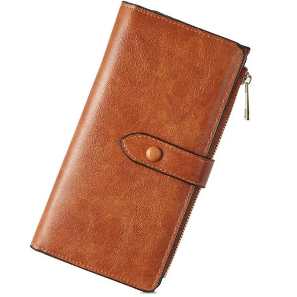 Women's Leather Wallets RFID Blocking Large Capacity Trifold Card Holder